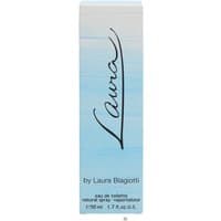 Laura Biagiotti Laura Eau de Toilette 50ml, white box with blue gradient and elegant cursive logo.