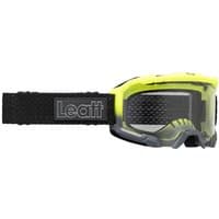 Leatt Velocity 4.0 MTB goggles with yellow frame, clear lens, and black adjustable strap with Leatt logo.