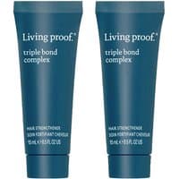Dark teal tube of Living Proof Triple Bond Complex, 15ml, with white text and flip-top cap.