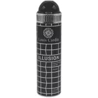 Louis Cardin Illusion Deodorant Spray 200ml, black can with silver grid pattern and logo on top.