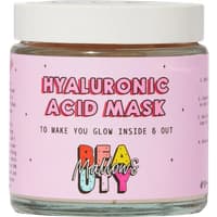 Pink jar of Mallows Beauty Hyaluronic Acid Pink Clay Face Mask with white lid and colorful branding.