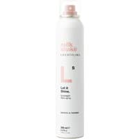 White milk_shake Let It Shine Finishing Spray 200ml can with pink text and a translucent cap.