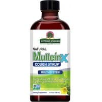 Brown bottle of Nature's Answer Mullein-X Cough Syrup, 120ml, with green and blue label detailing.