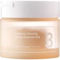 Numbuzin No.3 Radiance Glowing Jumbo Essence Pad in a beige jar with white lid, labeled for brightening all skin types.