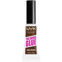 NYX Brow Glue Instant Brow Styler, dark brown, 5g, white tube with black cap and pink text.