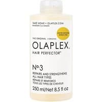 Olaplex No. 3 Hair Perfector, 250 ml, white bottle with black text, yellow cap, for weak and brittle hair.