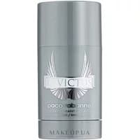 Silver Paco Rabanne Invictus deodorant stick, 75ml, with winged logo and sleek cylindrical design.