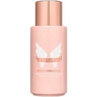 Pink Paco Rabanne Olympea body lotion bottle with rose gold cap and winged logo, 200ml.