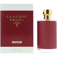 Prada La Femme Intense Eau De Parfum 100ml, red textured bottle with gold cap, matching red and white box.