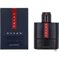 Prada Luna Rossa Ocean Pour Homme 50ml, dark blue bottle with red stripe, matching navy box with red Prada logo.