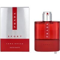 Prada Luna Rossa Sport Eau de Toilette 100ml, red and silver bottle with matching box, sleek and modern design.
