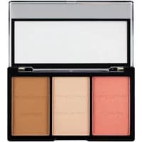 Revolution Ultra Sculpt & Contour Kit with three shades: brown, beige, and pink in a black rectangular compact.