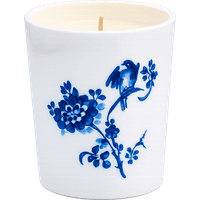 White Rituals scented candle with blue floral and bird design, 400 g, from the Amsterdam Collection.