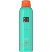 Turquoise Rituals Karma Sun Protection Milky Spray SPF50, 200 ml, with orange cap and white text.
