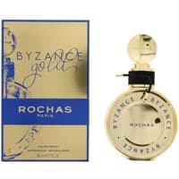 Gold Rochas Byzance Eau De Parfum 60ml bottle with round cap, blue accents, and matching gold box.
