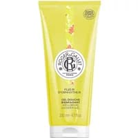 Yellow tube of Roger & Gallet Fleur d'Osmanthus Shower Gel 200ml with floral design and brand logo.