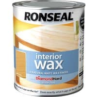 Ronseal Interior Wax can with natural matt finish label and image of wooden surface.