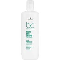 White Schwarzkopf BC Bonacure Volume Boost Shampoo bottle, 1000ml, with teal text and black logo.