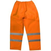 Hi-vis orange waterproof trousers with reflective stripes and elastic waistband, size XX-Large.