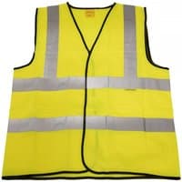 Yellow Sealey hi-vis waistcoat with silver reflective stripes, black trim, size XX-Large.