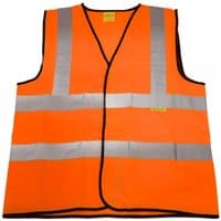 Hi-vis orange waistcoat with reflective silver stripes and black trim, designed for site and road use, size X-Large.