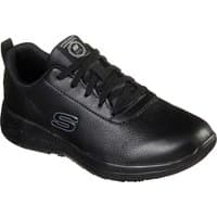 Black Skechers Marsing Gmina women's slip-resistant shoes with lace-up design and cushioned sole.