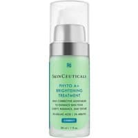 Green bottle of SkinCeuticals Phyto A+ Brightening Treatment with white pump and blue logo, 30ml size.