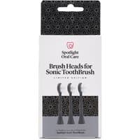 Spotlight Oral Care Sonic Head Replacements in rose gold, set of three with curved bristles in sleek black packaging.