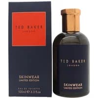 Ted Baker Skinwear Limited Edition Eau De Toilette 100ml, dark bottle with copper cap, navy and red packaging.