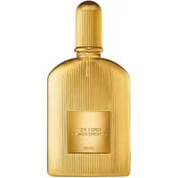 Gold ribbed bottle of Tom Ford Black Orchid Parfum, 50 ml, with a rounded cap and embossed label.