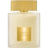 Frosted glass bottle with gold label and ribbed gold cap, Tom Ford Eau de Soleil Blanc Eau de Parfum 100 ml unisex.