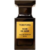 Black Tom Ford Noir de Noir perfume bottle with gold label, 50 ml, unisex amber oriental fragrance.