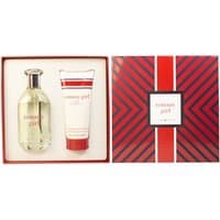 Tommy Girl gift set with 100ml clear EDT bottle and 100ml white body lotion tube in red-striped box.