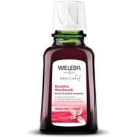 Weleda Ratanhia Mouthwash 50ml in a dark amber bottle with a white cap and label featuring red accents.