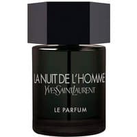 Black hexagonal bottle of YSL La Nuit De L'Homme Le Parfum 100ml with white text and sleek black cap.