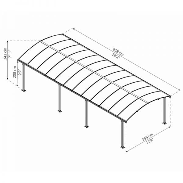 12' x 28' Palram Canopia Arcadia 8500 Grey Metal Carport (3.59m x 8.58m) - image 5