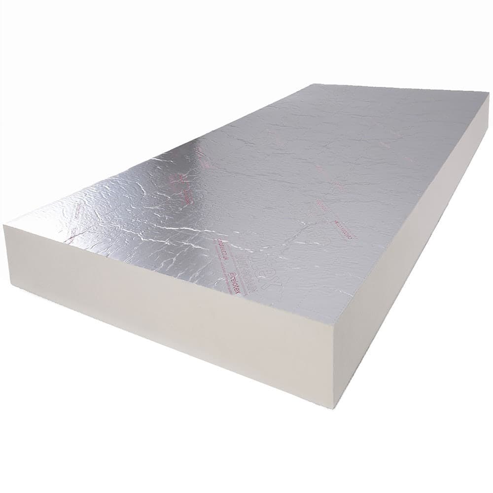 Celotex PIR insulation board measuring 200mm x 2400mm x 1200mm, featuring a smooth, reflective silver foil surface and a solid white foam core.