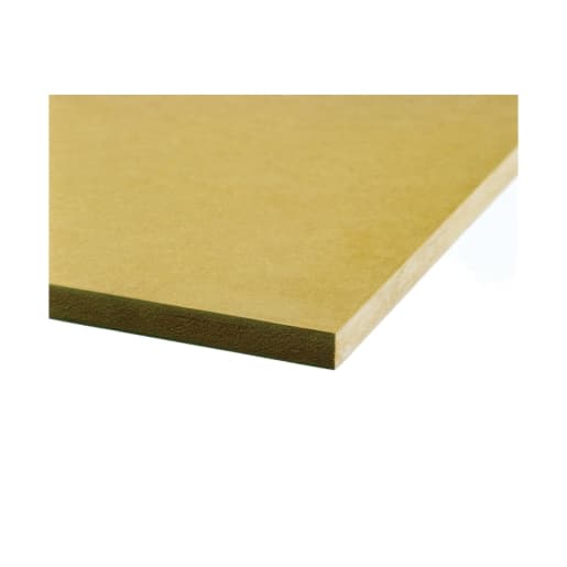 CaberMDF Trade board measuring 25mm x 2440mm x 1220mm, featuring a smooth, light brown surface with a straight edge, made from medium-density fiberboard.