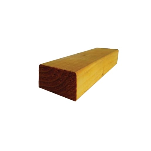 Kiln dried CLS profile timber in a rectangular shape, measuring 38mm x 63mm x 2.4m, featuring a smooth, light wood finish with a reddish-brown edge.