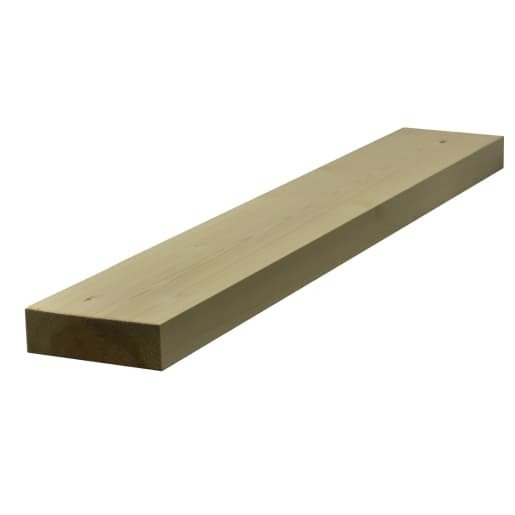 Light-colored, planed redwood timber plank, measuring 50mm x 150mm, with a finished size of 44mm x 144mm and square edges, showcasing a smooth surface and natural grain.