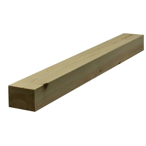 Light-colored redwood timber plank, planed and smooth, measuring 75mm x 100mm with a finished size of 69mm x 94mm, showcasing natural wood grain and clean edges.