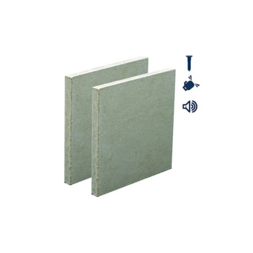 Two pieces of 15mm thick, tapered edge plasterboard in a light green color, measuring 2800mm x 1200mm, showcasing a smooth surface suitable for construction.