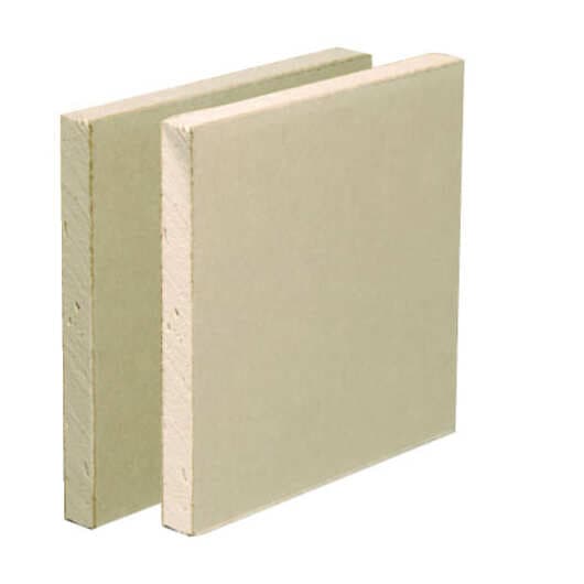 Gyproc Plasterboard in tapered edge design, measuring 2400 x 1200 x 15mm, features a smooth, light beige surface and is made from gypsum for interior wall applications.