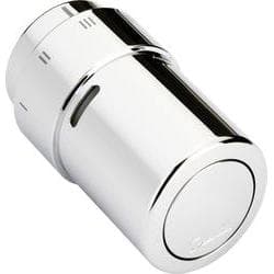 Shiny chrome thermostatic valve with a smooth cylindrical shape, featuring a circular base and adjustable temperature settings on the side.