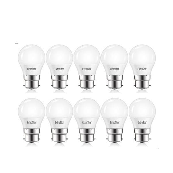Ten white LED ball bulbs with B22 bases, each 7W and 4200K daylight color temperature, arranged in two rows, showcasing a smooth, glossy finish.