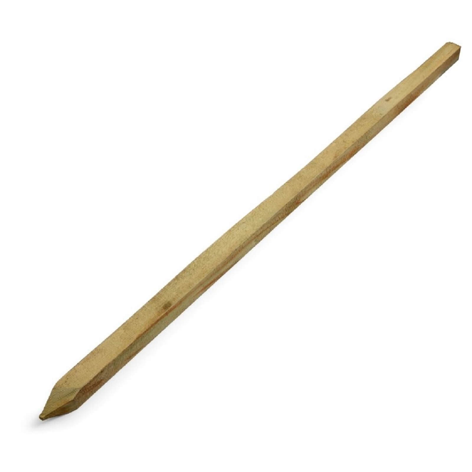 180cm wooden tree stake with a pointed end, featuring a natural wood finish and a rectangular profile, designed for supporting plants in gardens.