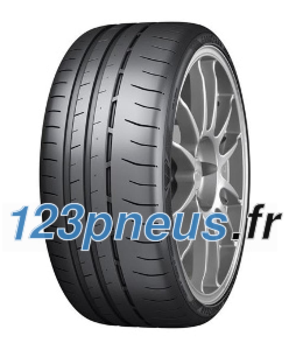 Goodyear Eagle F1 SuperSport R summer tyre features a sleek black rubber design with prominent tread patterns and a silver alloy wheel, suitable for high-performance passenger cars.