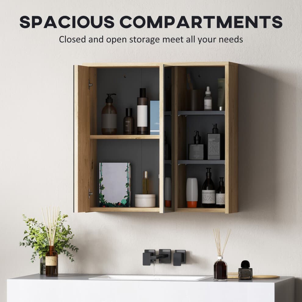 HOMCOM 2 Door 3 Shelf Natural Wall Mounted Mirror Bathroom Storage Cabinet - image 3