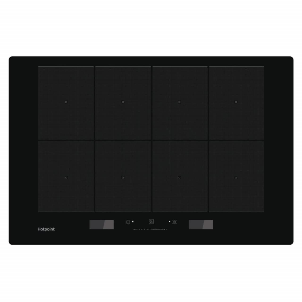 Black Hotpoint ActiveCook ACP 778 C BA induction ceramic hob featuring a sleek design with eight cooking zones and touch controls for easy operation.