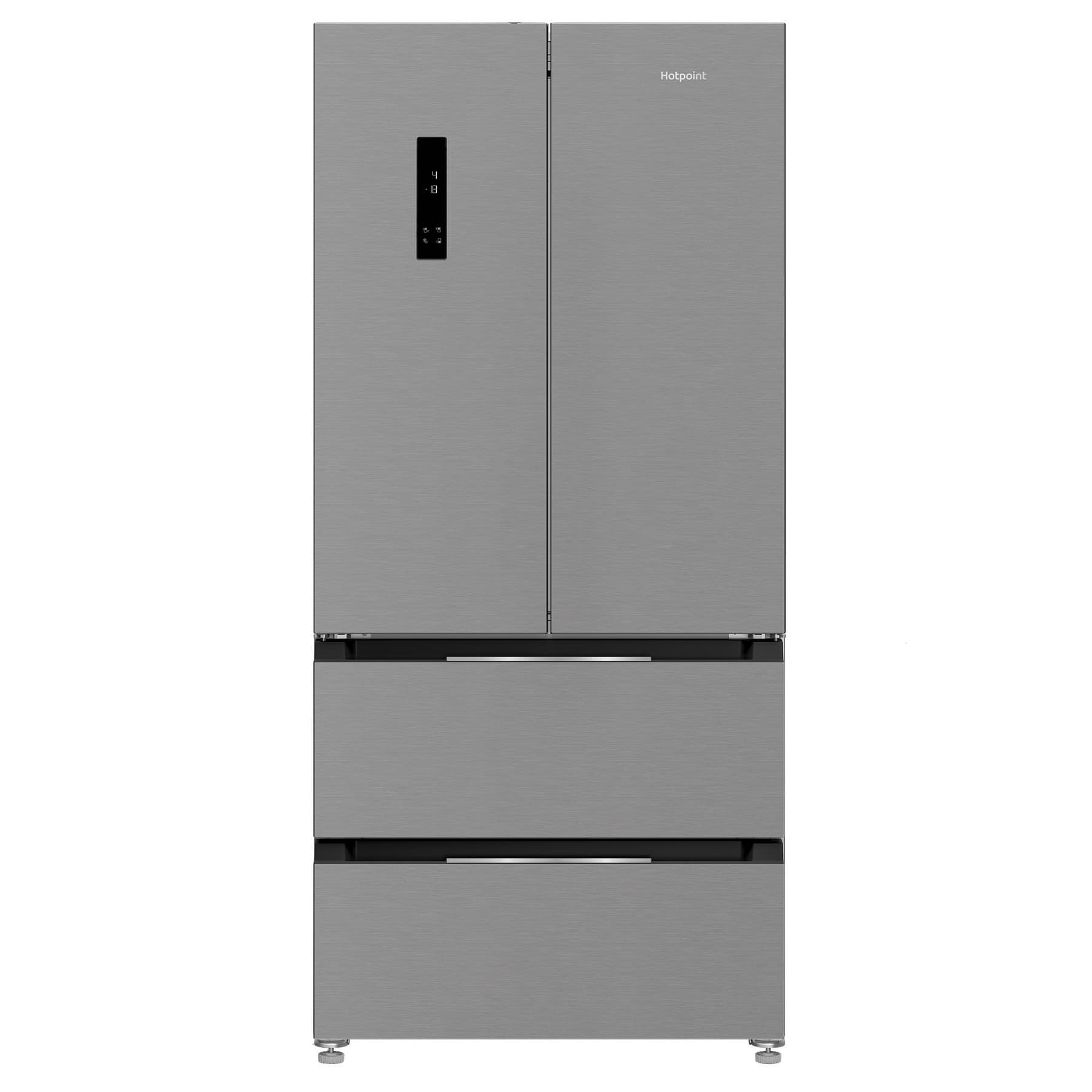 Stainless steel Hotpoint HPG2 6513 XBR4UK dual no frost American fridge freezer with VitalCare, featuring a sleek design and two spacious bottom drawers.